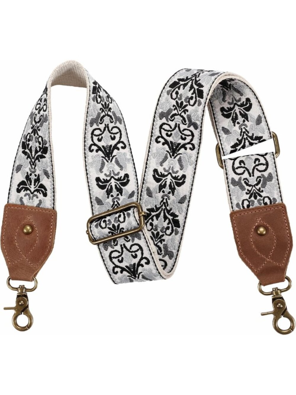 Adjustable 2" Leather Purse Strap - Retro Jacquard Embroidery Crossbody Bag